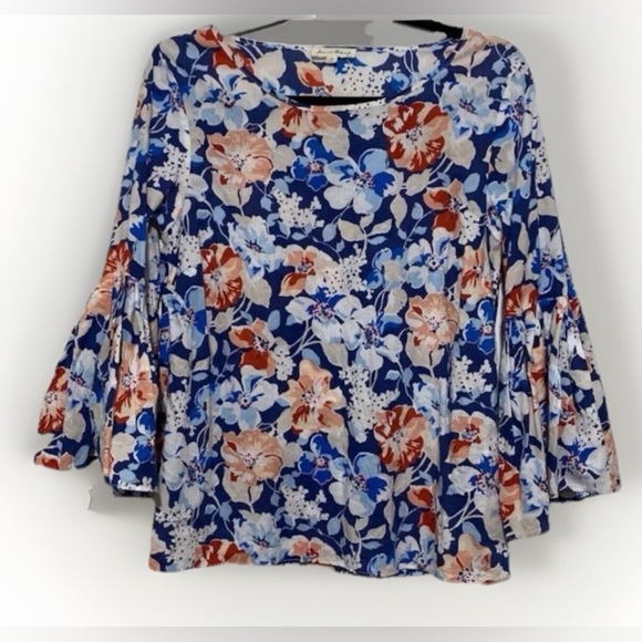 NWT Jane Delancey Boho Bell Sleeve Floral Flower Shirt 100% Cotton Blouse XL - Picture 4 of 8